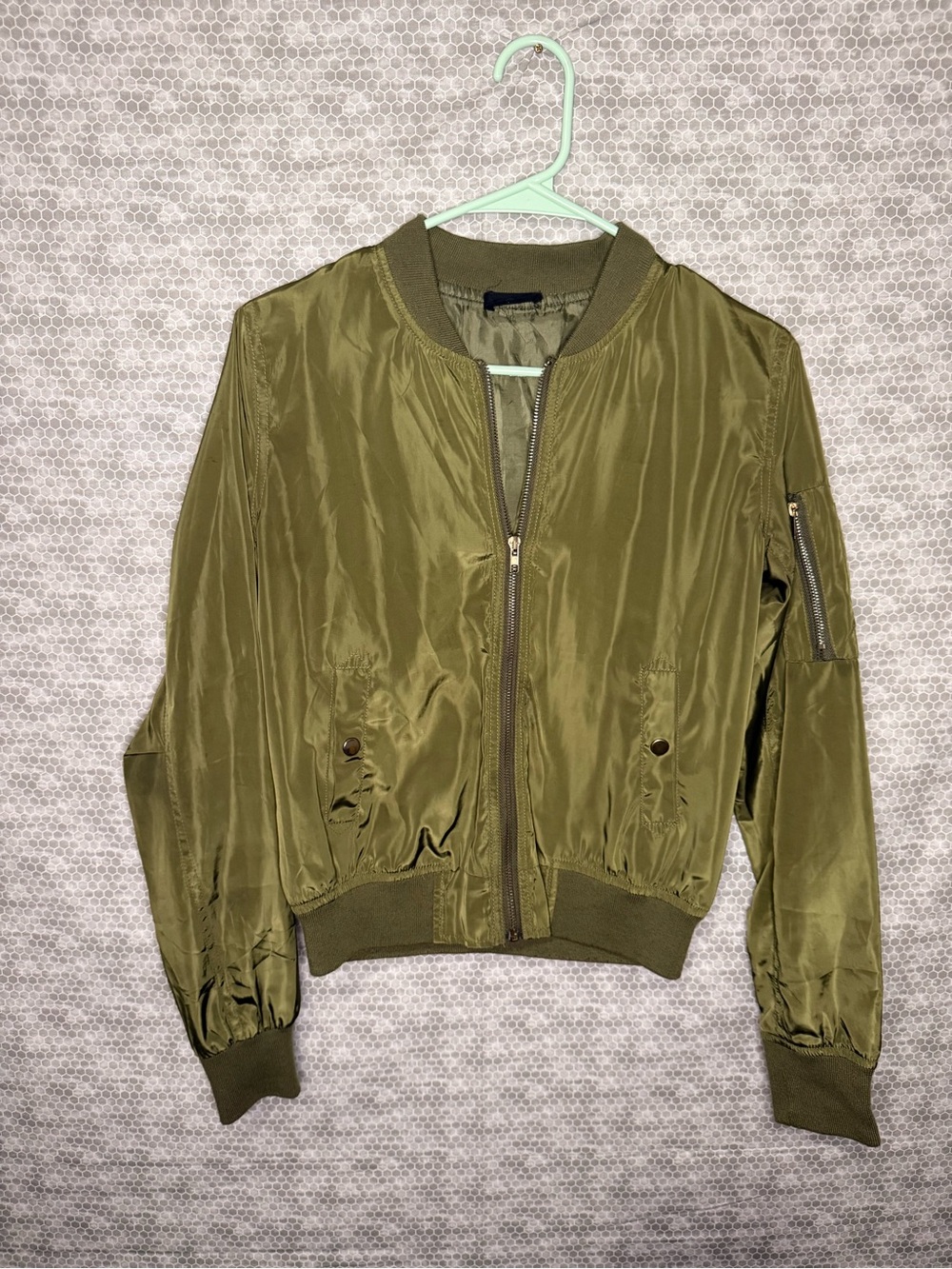 Wet Seal Small Olive Green Bomber Jacket with Zipper Pockets